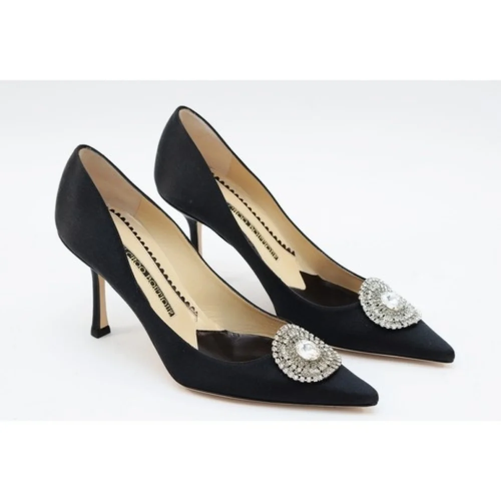 Jimmy Choo Crystal Accent Black Pointed Pumps Heels - Picture 14 of 15